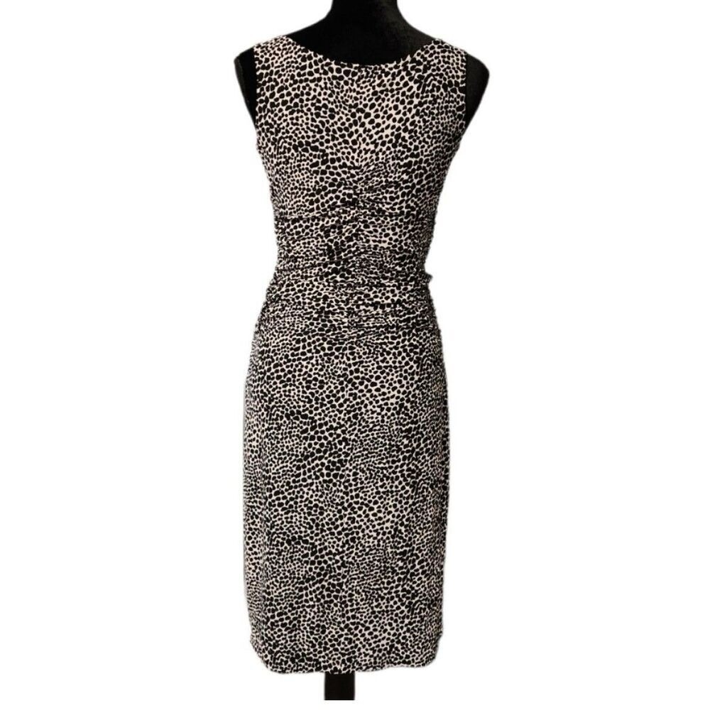 Norma Kamali Ruched Bodycon Pullover Dress Sz L Animal Print Sleeveless Stretch